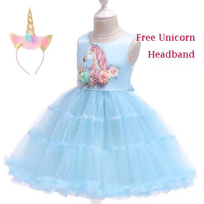 Ready Stock 2019 Girl Unicorn Party Girls Dress Elegant Costume