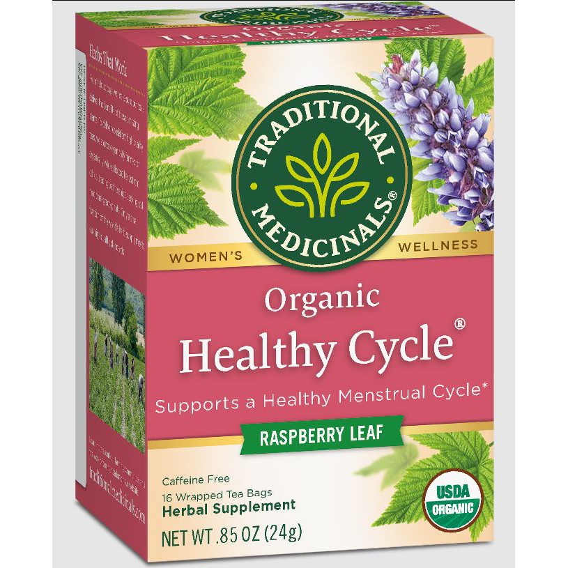 Traditional Medicinals Women's Teas Organic Healthy Cycle, Raspberry Leaf Caffeine Free ,16 Wrapped Tea Bags 24g