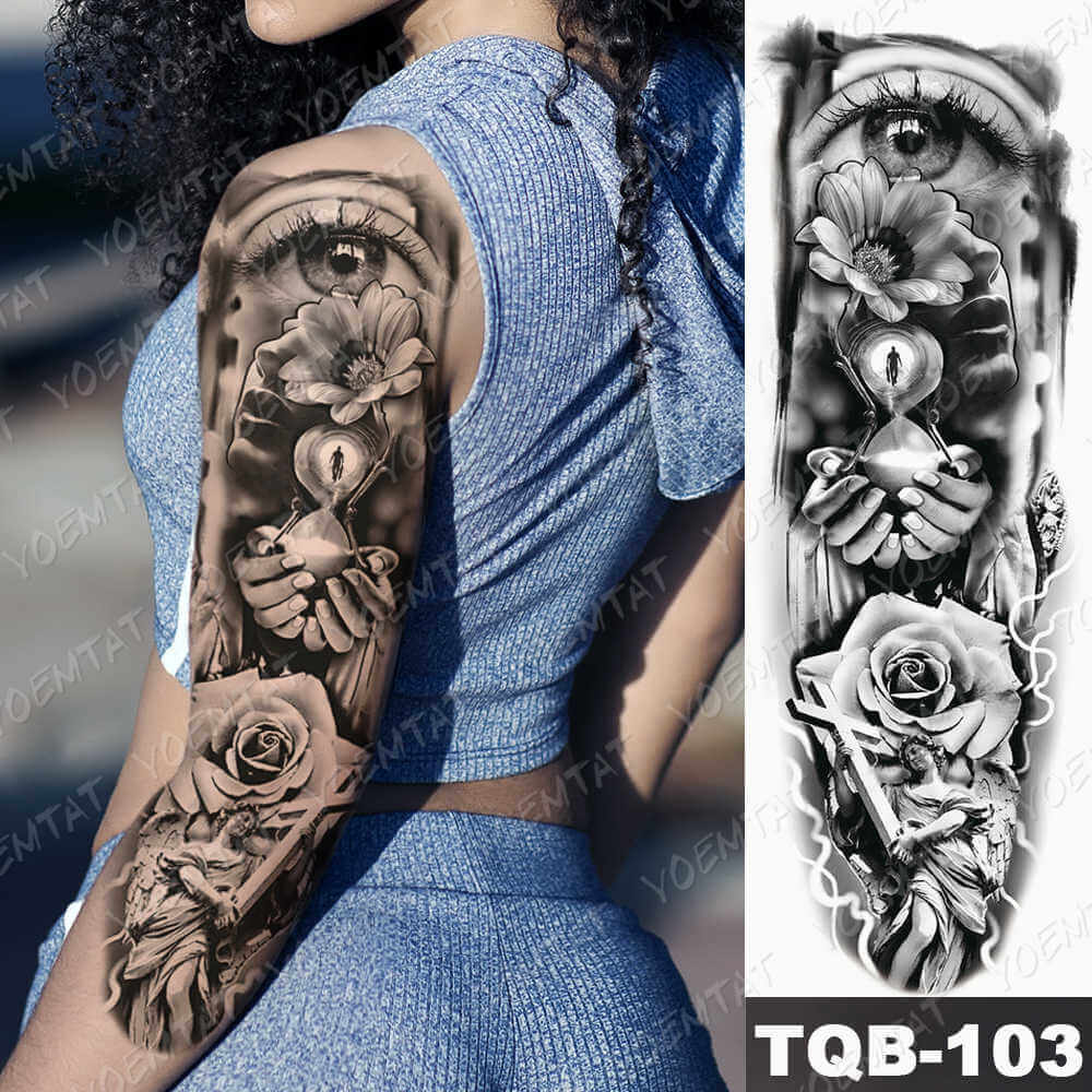Large Arm Sleeve Tattoo Clocks Rose Eye Lion Waterproof Temporary Tatto  Sticker Flower Time Body Art Full Fake Tatoo Women Men | Shopee Malaysia