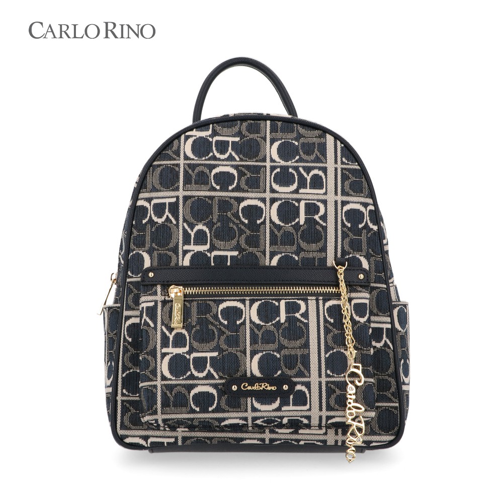 Carlo Rino Dark Blue Carlo GEO Jacquard Backpack, Beg Galas Biru Gelap Wanita - Premium Backpack