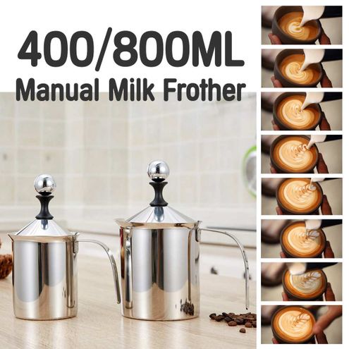 Stainless Steel Milk Frother Hand Pump Creamer Coffee Milk Foam Frothing Pitcher Pump Foamer