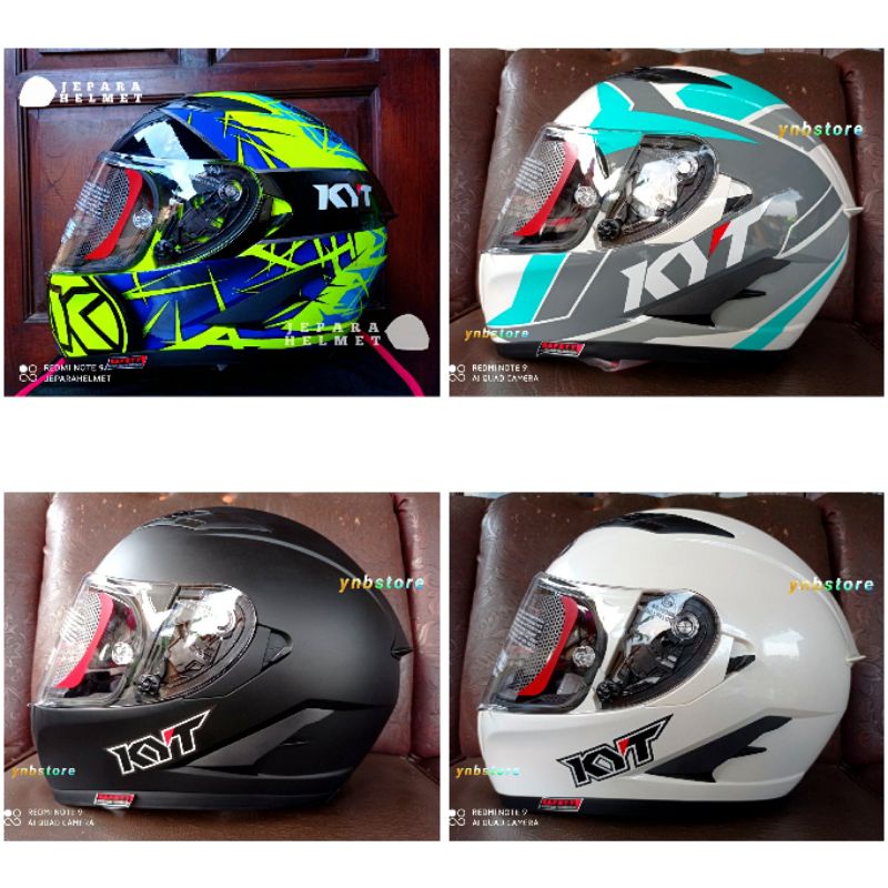 HITAM PUTIH Helmet KYT Falcon FR Radiant Flow Spike Raid Black Red Aqua