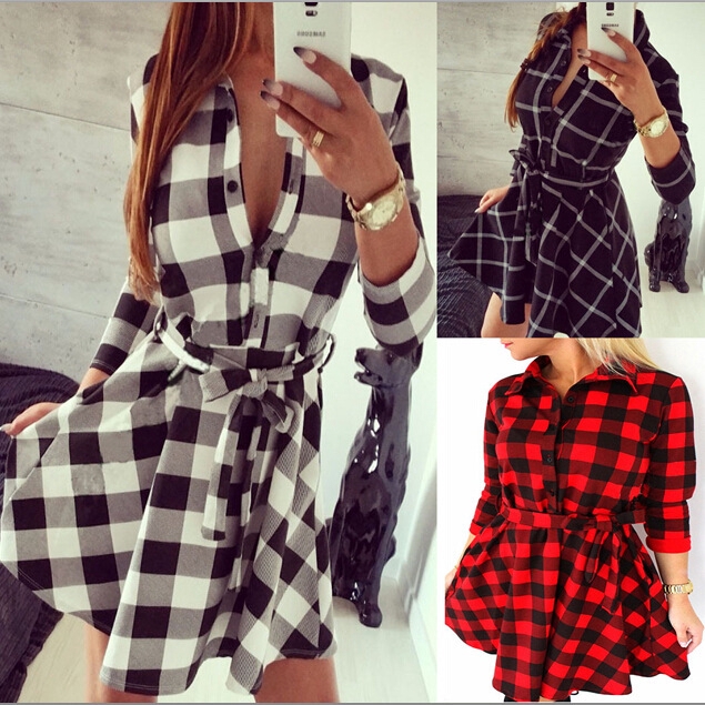 checkered long sleeve dress