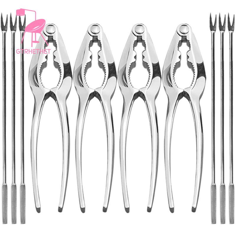 Seafood Tools Set Nut Crackers of 10 Pcs Seafood Opener Tool Set, 4 Pcs Crab Crackers and 6 Pcs Seafood Forks