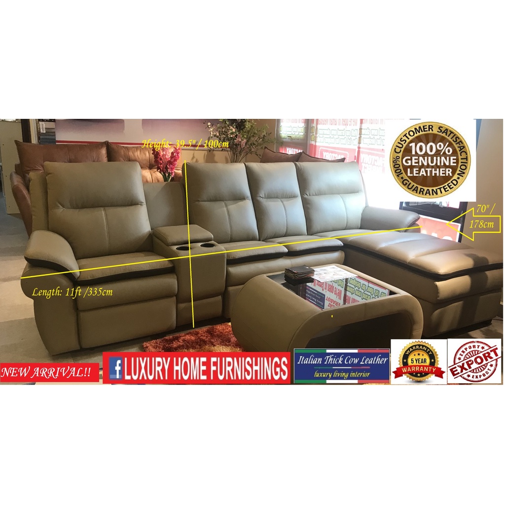 Cambridge 120, 11ft 1R + CONSOLE + 2 Seater + L, GENUINE Italian THICK COW LEATHER, H/L, SOFA SET, Could CUSTOMIZE SIZE