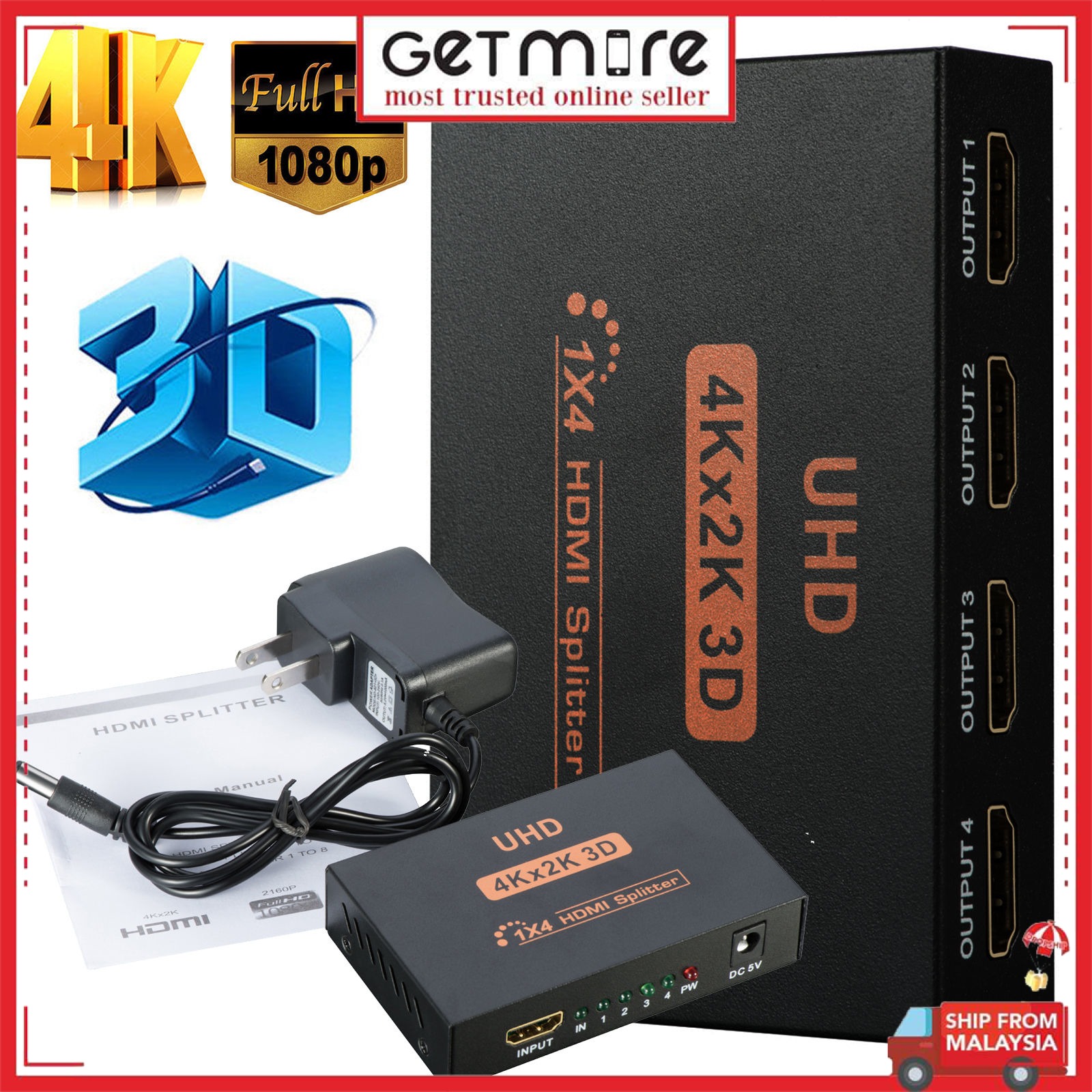 Support Ps4 5 Astro Ultra 2 4 Port 4k 3d Hdmi Splitter For Projector Monitor Laptop Out 1 In 4 Out Tv Extend Shopee Malaysia