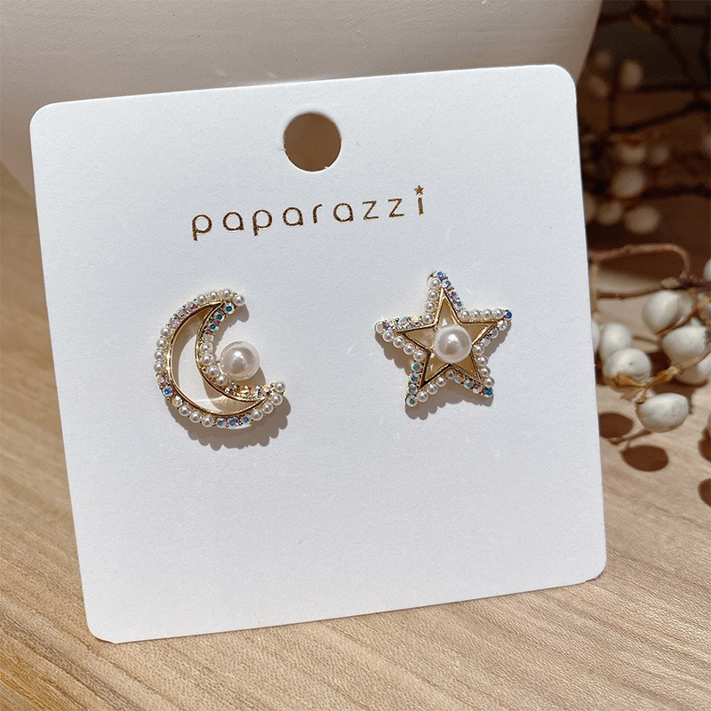 J&L Fashion Earrings Jewelry Korean Pearl Moon Star Stud Earrings Set for Women