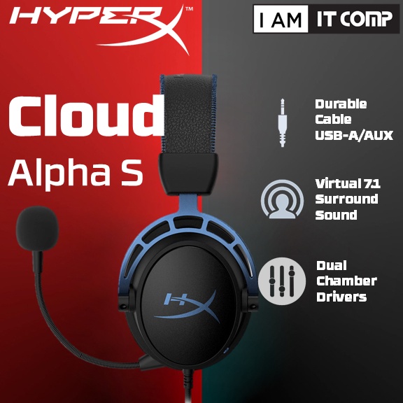 HyperX Cloud Alpha S Gaming Headset Blue 7.1 Surround Sound with Dual