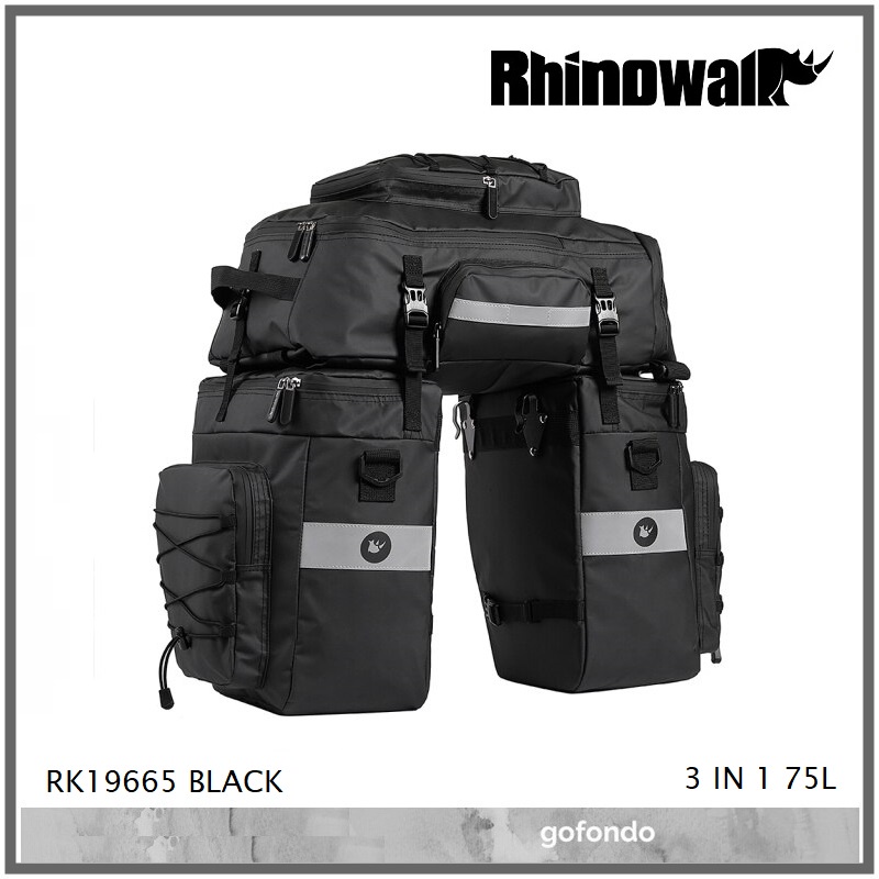 Rhinowalk RK19665 BLACK Touring Bike Pannier Bag Bicycle Cargo Rack 3 in 1 Bag