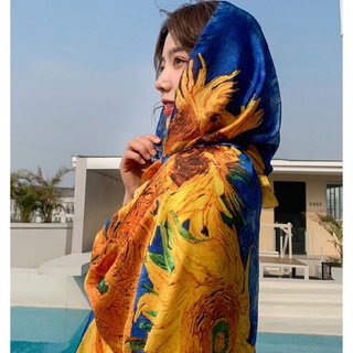 Luxury Brand Women Silk Scarf Beach Shawl and Echarpe Summer Wrap Designer  Geometry Scarves Female Beach Stoles Bandana
