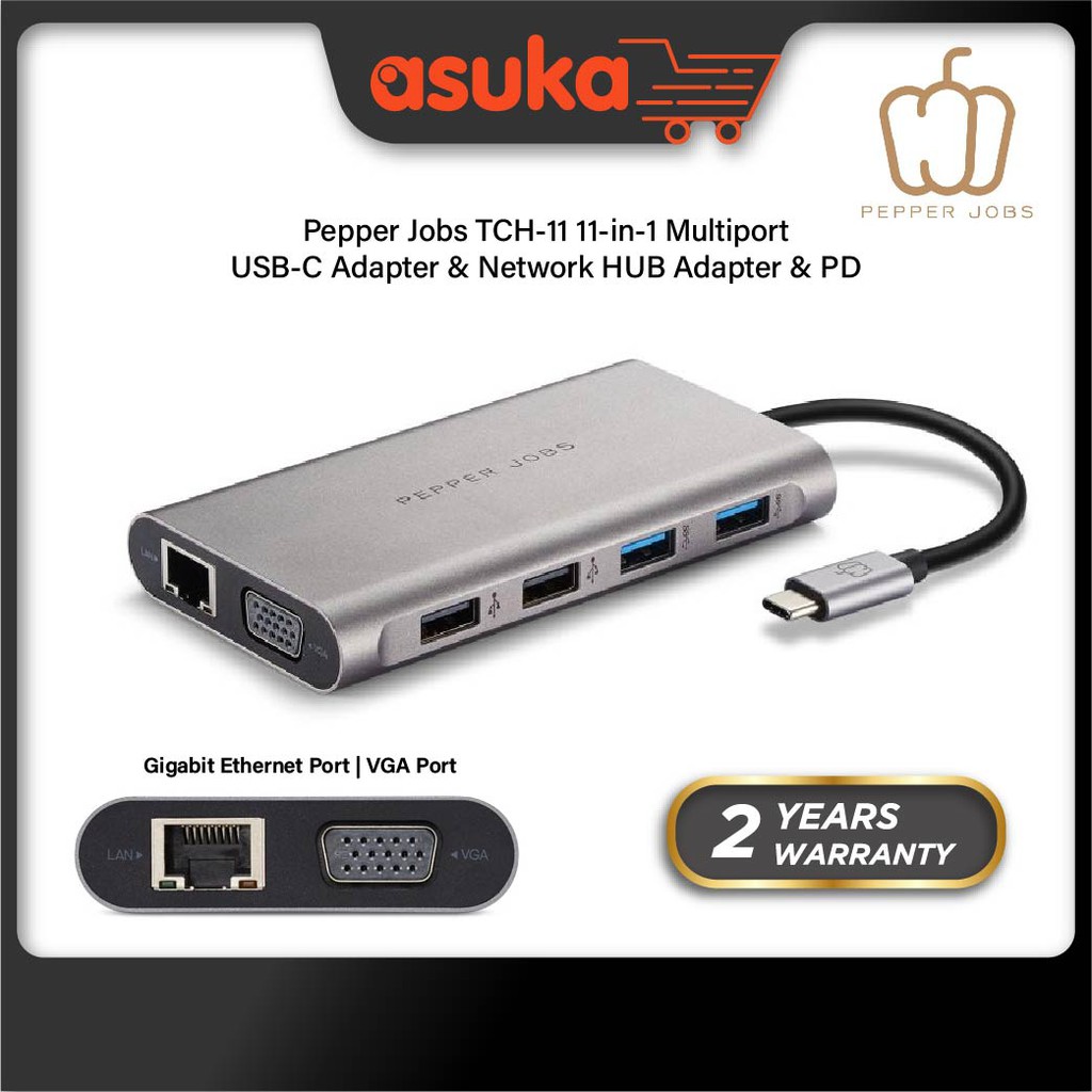 Pepper Jobs TCH-11 11-in-1 Multiport USB-C Adapter & Network HUB Adapter & PD