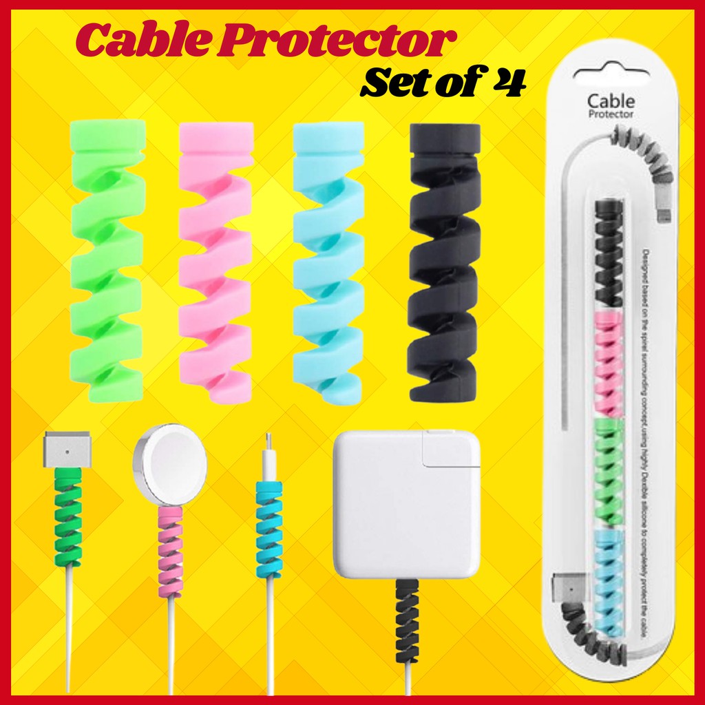 【SET OF 4】Silicone Spiral USB Charge Spring Cable Protector Cord Charger Saver Android Earphone Cable Protector