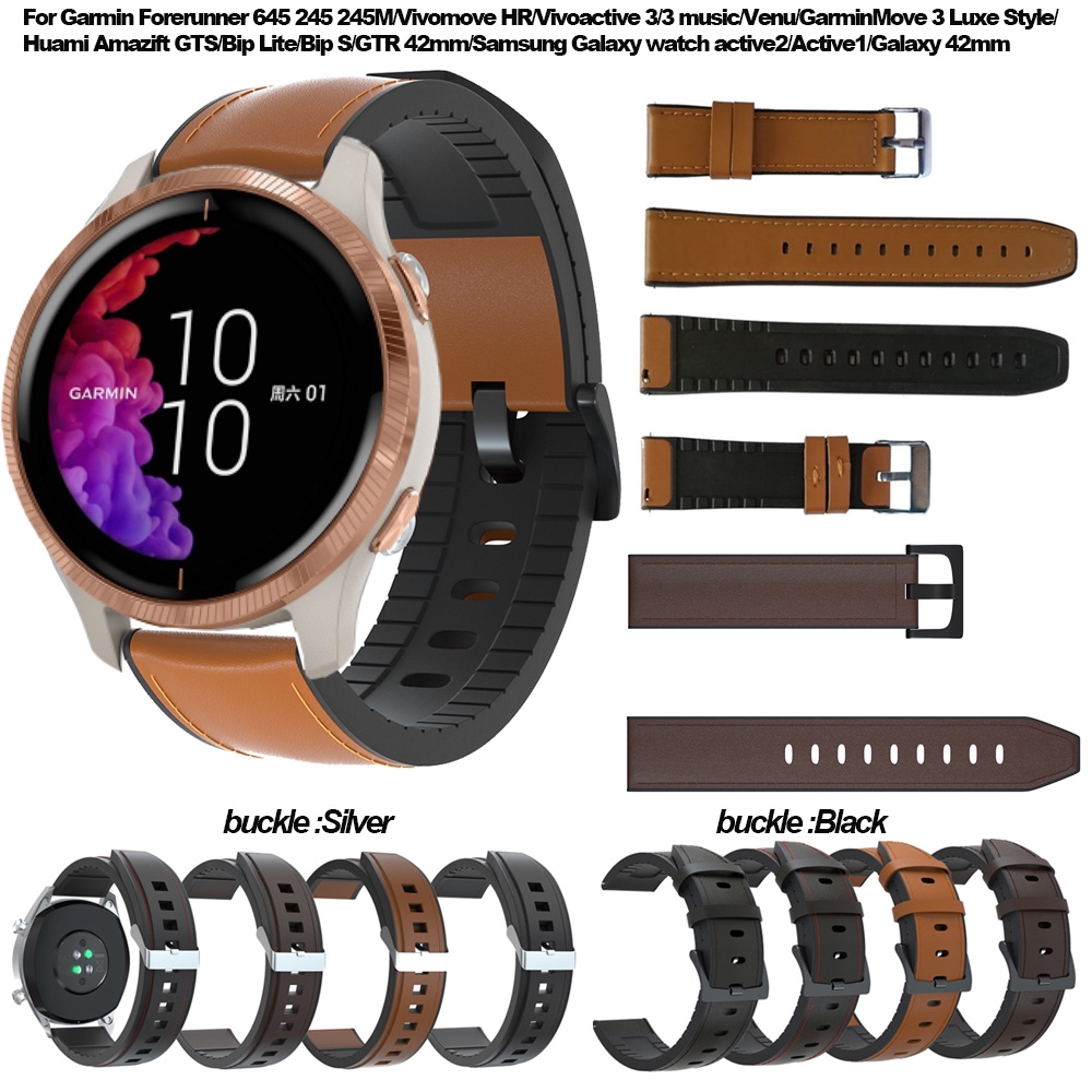 Leather Strap Silicone Band for Garmin Venu/Vivoactive 3/Vivomove HR ...