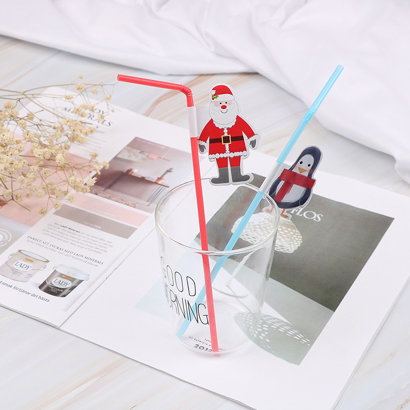 Nhtmy 20pcs Disposable Christmas Snowman Drinking Straw For Party