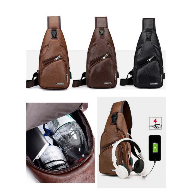 Sling Bag Chargeable USB Synthetic Leather Sling Bag Can charge HP ...