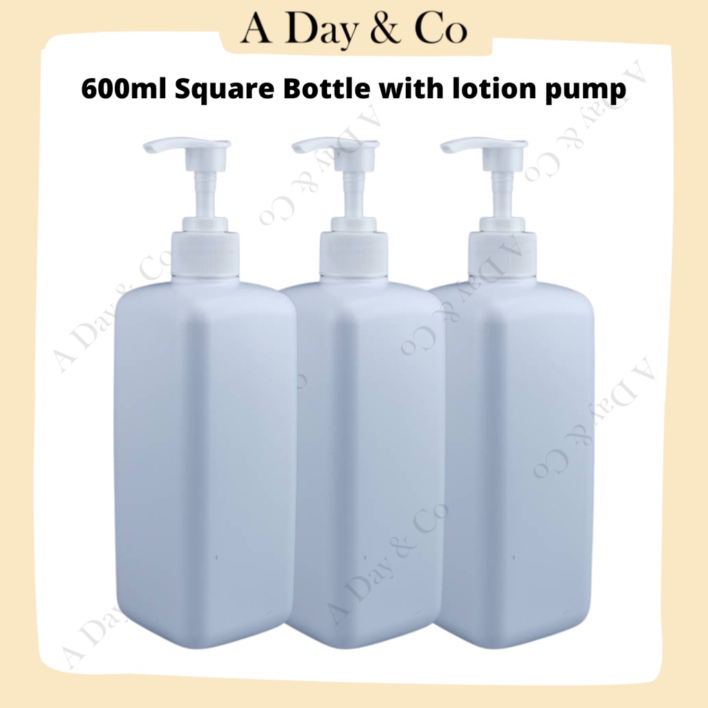 600ml Square Bottle with Lotion Pump/ HDPE White Square Bottle with