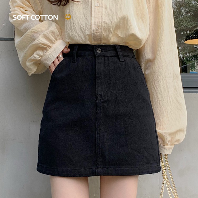 black denim short skirt