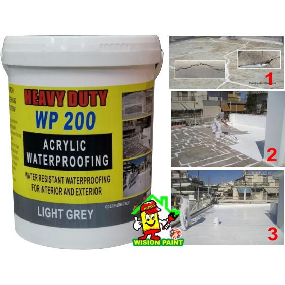LIGHT GREY waterproofing acrylic ( 1L ) WP 200 FLEX200 FOR EXTERIOR AND INTERIOR HEAVY DUTY