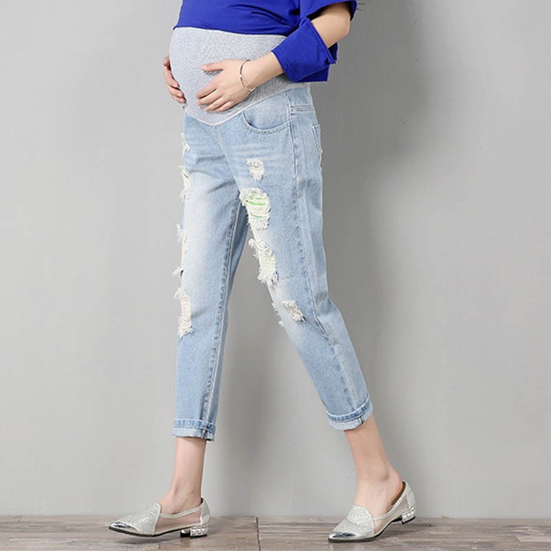 Hole Pregnancy Clothing Overalls Ninth Jeans Pants Maternity Clothes