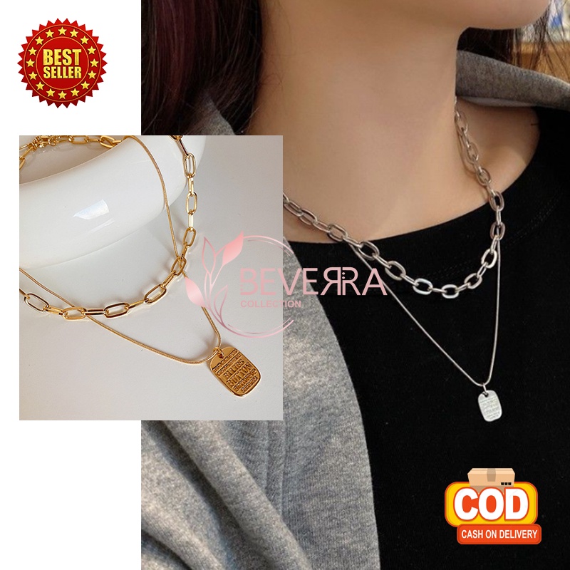 KOREAN WOMEN'S NECKLACE 2 LAYER CHAIN SQUARE CARD HIP HOP ALLOY LONG CHAIN FASHION IMPORT KLG22