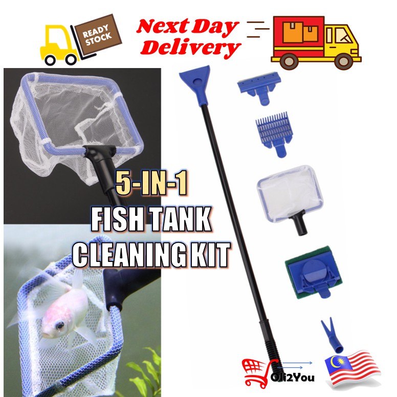 5 in 1 Aquarium Fish tank Cleaning Kit Set Tools Akuarium Ikan Ready