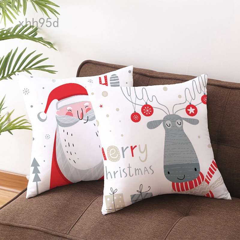 Xhh95d Xmas Cushion Cover Merry Christmas Santa Claus Trees Home