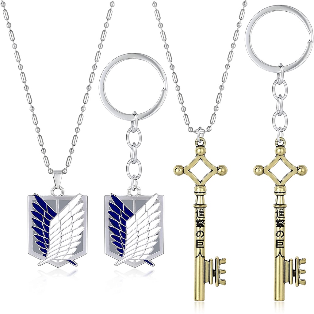 Attack on Titan Necklace Keychain Eren Jaeger Cosplay Wings of Freedom Pendant Necklace Survey Corps Cool Key Chain for Men Women