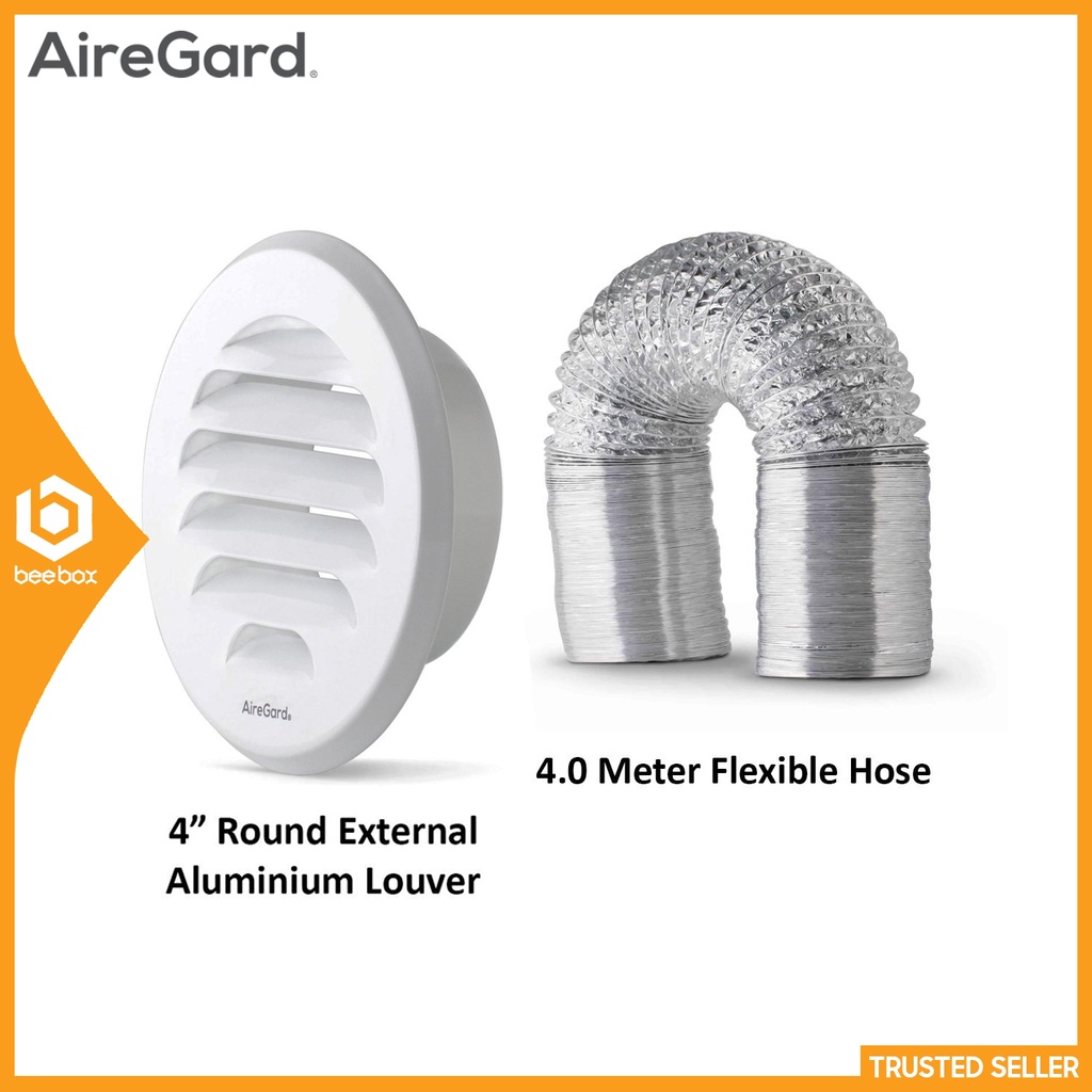 AireGard WVK2BR Wall Vent Ducting Kit Round (4") + Flexible Hose for