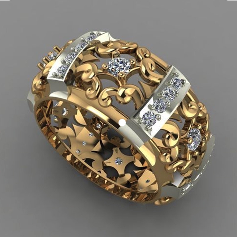 Anello vintage a fiore con zircone in oro antico intagliato_voghion.com