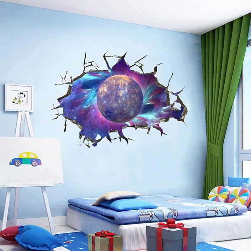 1pcs Sun Jupiter Saturn Neptune Uranus Earth Mars Glowing Planets Wall Stickers Solar System Decals For Kids Room