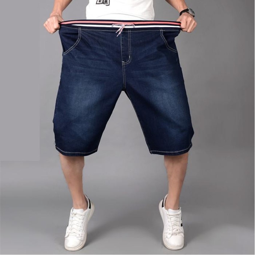 elastic denim shorts mens