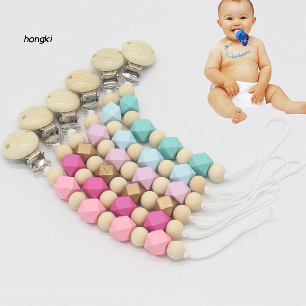 Children Infant Baby Pacifier Suspender Clips Holder Wooden Soother Dummy Nipple