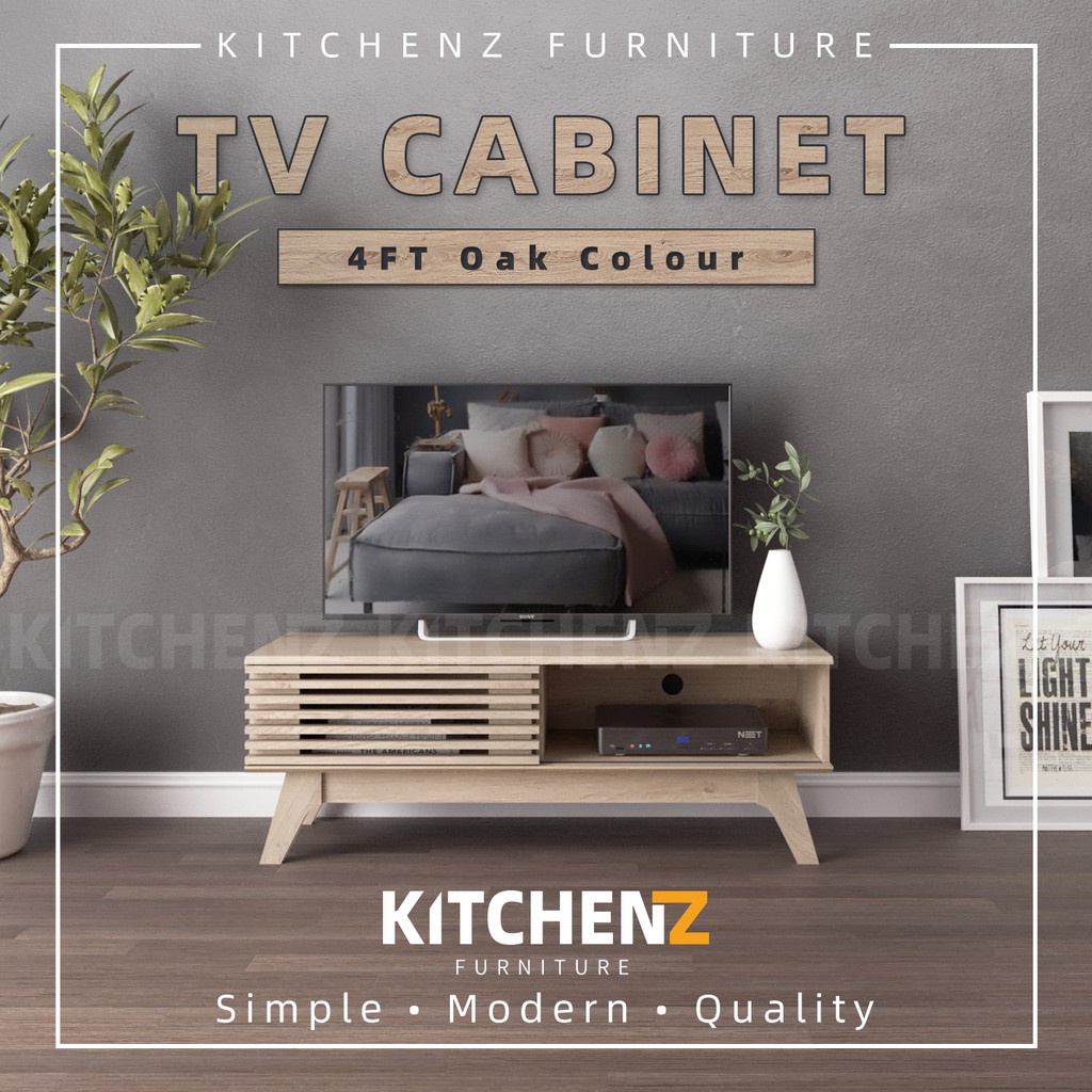 Kitchenz Aoki Series 4ft Tv Cabinet Modernist Design Solid Board Oka Tv Rack Console Wood Leg Hmz Fn Tc E2250 Oak Shopee Malaysia