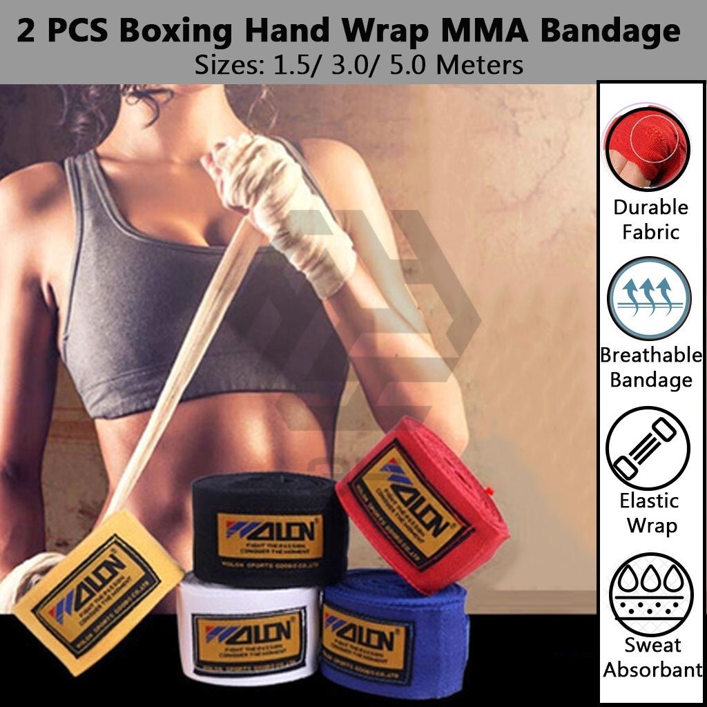 3H [2Pcs/Pack]Boxing Hand Wrap MMA Muay Thai Kick for Training Bandages Wrap Tangan 1.5/3/5M 武术拳击泰绑手