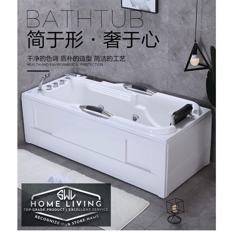 Premium Acrylic Bathtub With Armrest Headrest Jacuzzi Function Bathtub