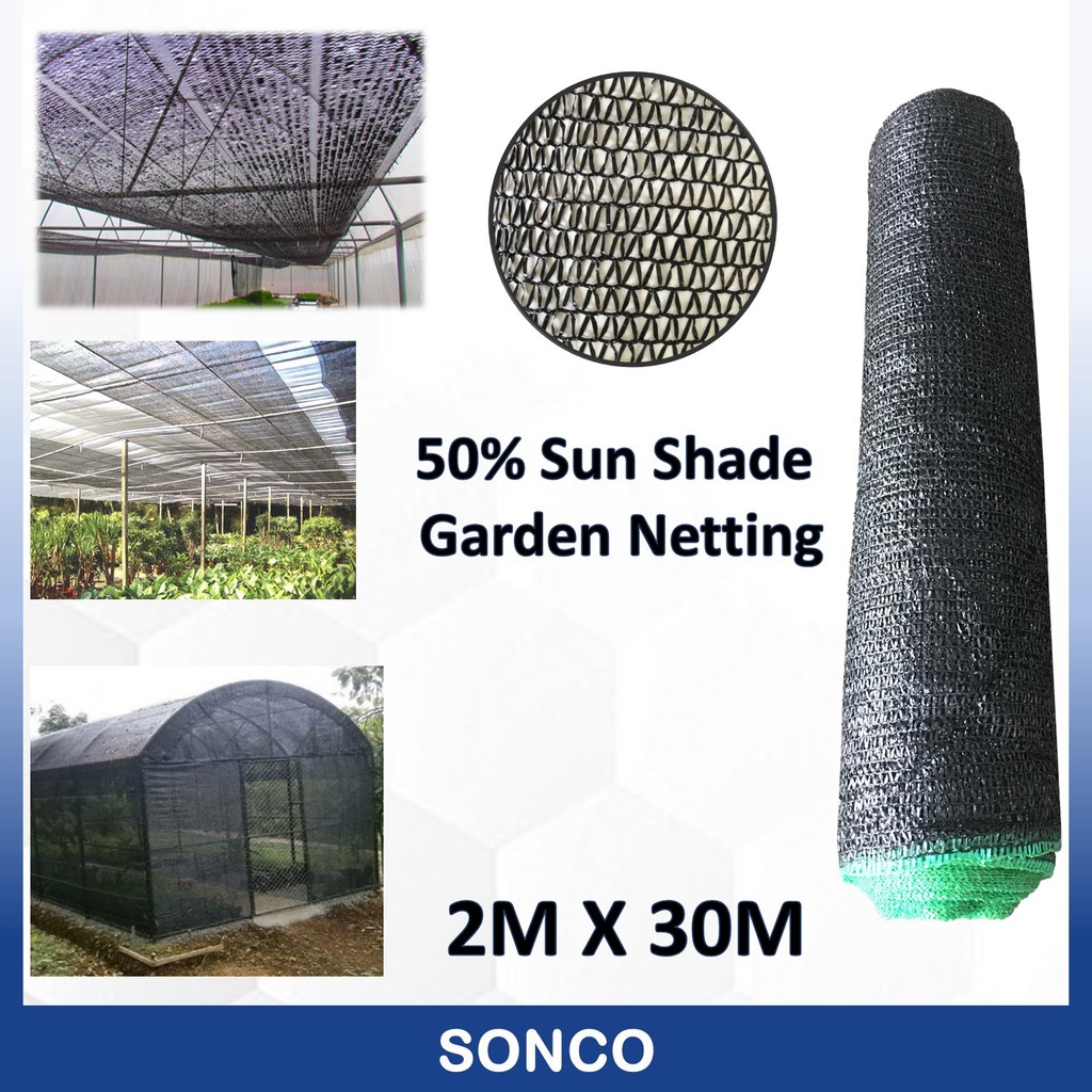 2M X 30M SONCO 50 Black Sun Shade Orchid Net Jaring Hitam UV Protection SunProof Netting Garden