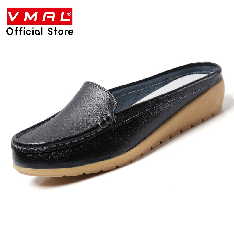 VMAL Large Size Genuine Leather Half Slippers Women's Baotou Cowhide Nurse Peas Shoes No Heels One-Step Casual Drag Lazy 35-44