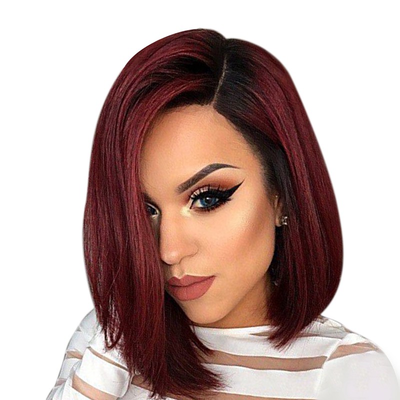 Synthetic Bob Wig Ombre Short Wig Straight Burgundy Wigs For Women