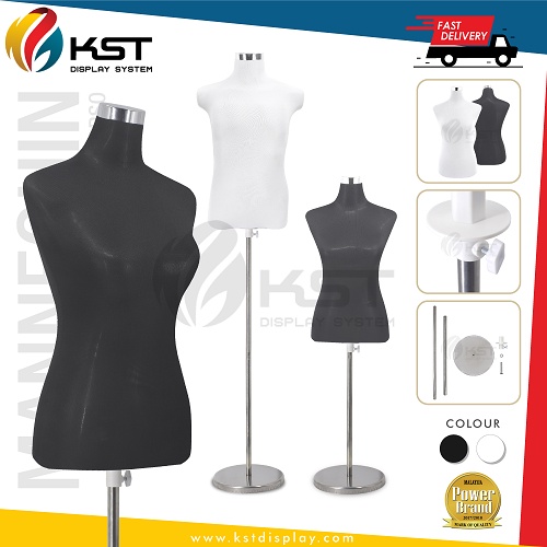 Mannequin Female & Male Torso Dress Half Body With Stand / Lady & Men Fashion Half Mannequin with Chrome Steel Stand