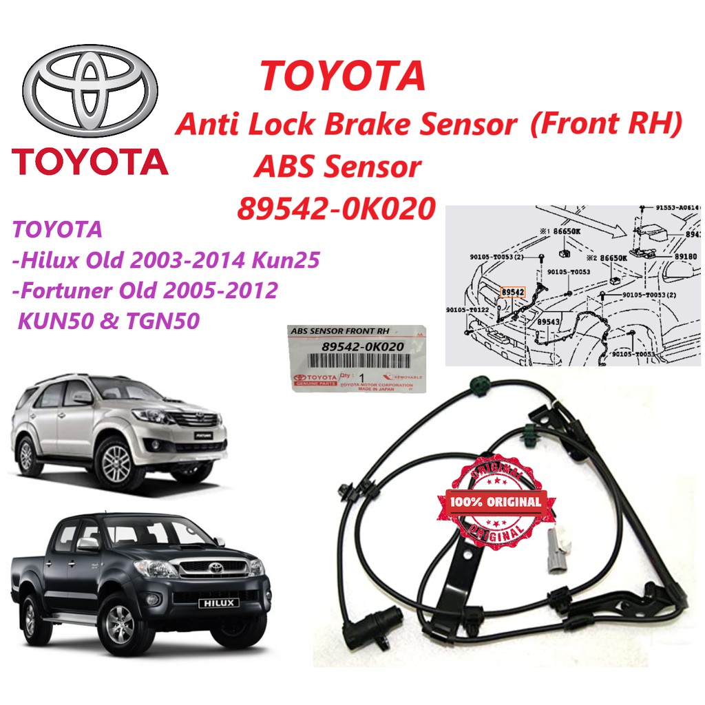 TOYOTA Anti Lock Brake Sensor (ABS Sensor) (Front) 895420K020 & 89543