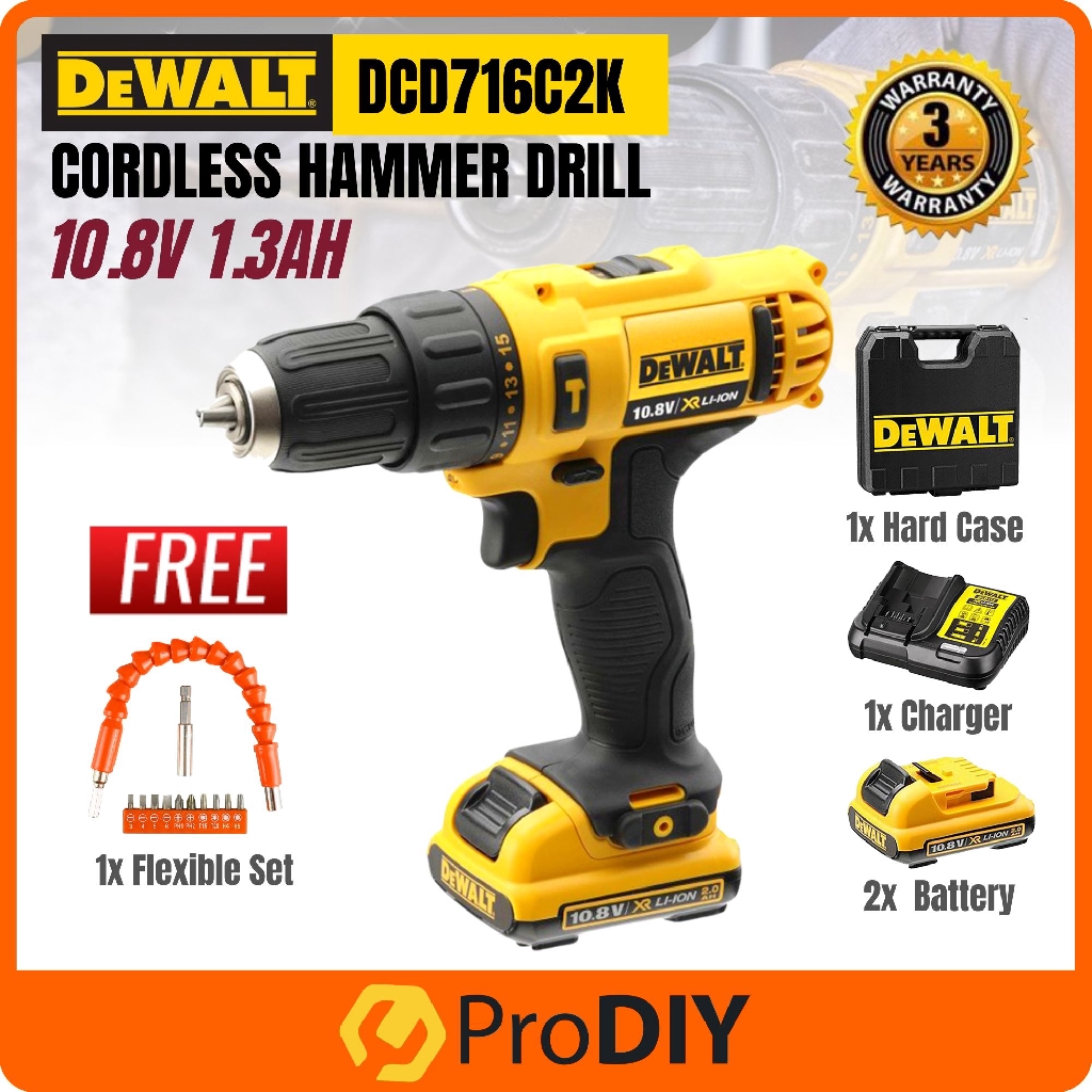 DEWALT DCD716C2K Cordless Hammer Drill 10.8V Cordless 10mm Hammer Drill ...