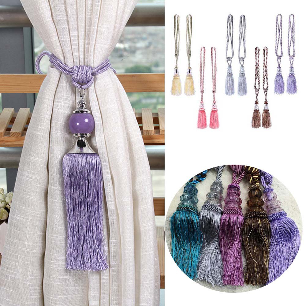 2pcs Crystal Tassel Beaded Curtain Tiebacks Window Holdback