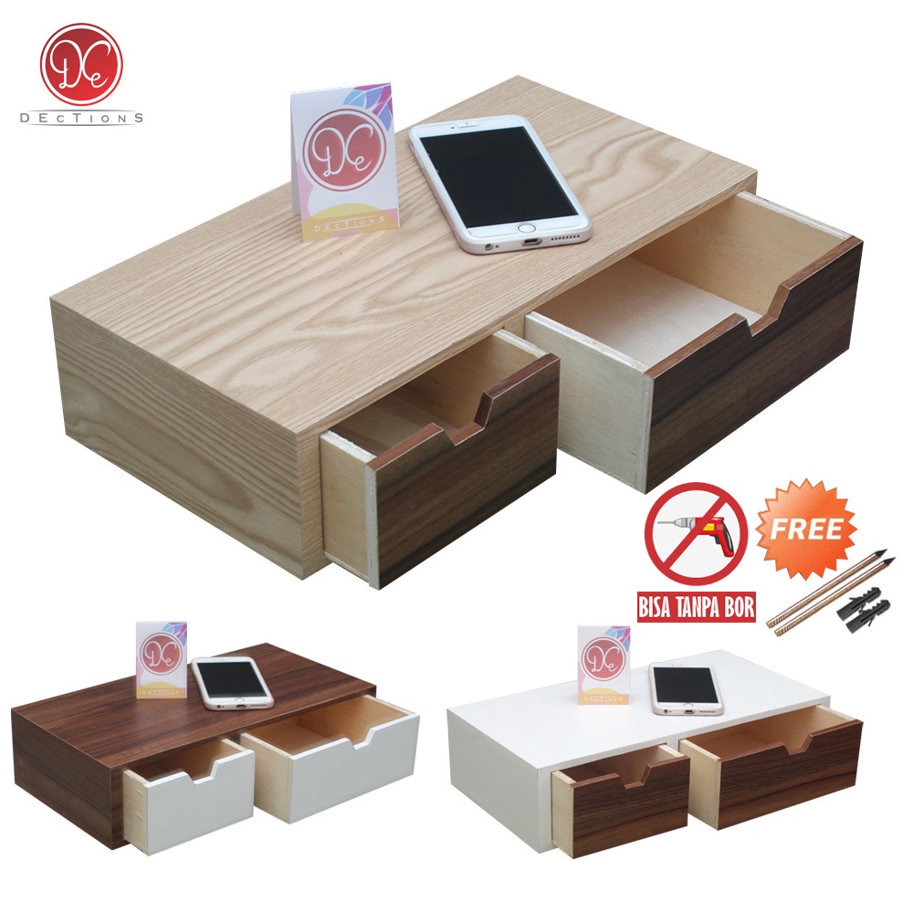 HIASAN DINDING Dections Wall Hanging Drawer Rack 40x20cm 2 Floating