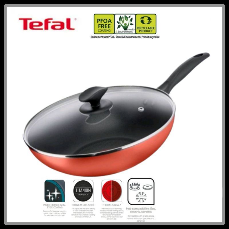 Meter Relatie Trechter webspin TEFAL 28CM WOKPAN TITANIUM NON-STICK (ROSY) WITH GLASS LID - NOT INDUCTION  | Shopee Malaysia