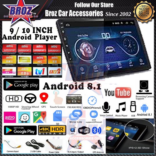 10.1 inch Crbrillar Android 8.1 Car MP5 Player Quad-Core CPU 1GB+16GB Navigation GPS Video in Dash Touch Screen 2 Din Car Stereo Bluetooth WiFi Radio 