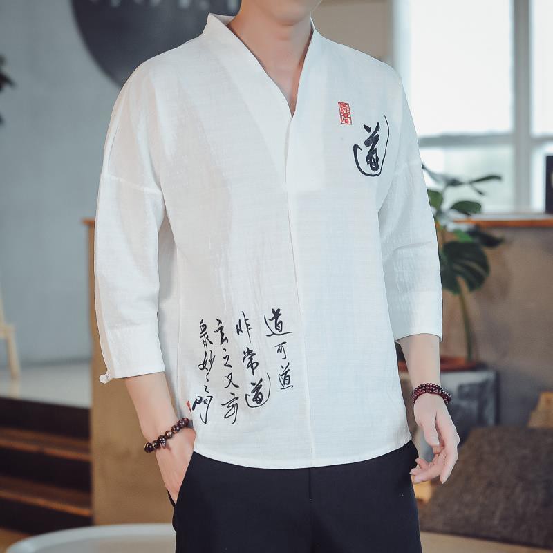 Buy zF3D ❤亚麻T恤中国风❤Linen T-shirt Chinese style男士七分袖T恤 