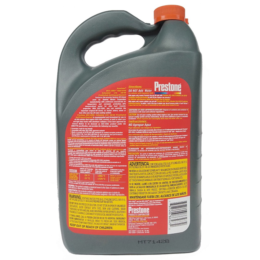 Prestone Dex Cool 50 50 Prediluted Extended Life Antifreeze Coolant 3 78l Af 850 Made In Usa Shopee Malaysia