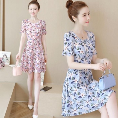 Fashion Floral Dress Summer New Style Women's Slim-Fit Waist Slimmer Look Mid-Length Skirt