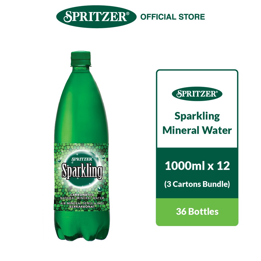 Spritzer Sparkling Natural Mineral Water - 3 Cartons Bundle (1000ML X 12)