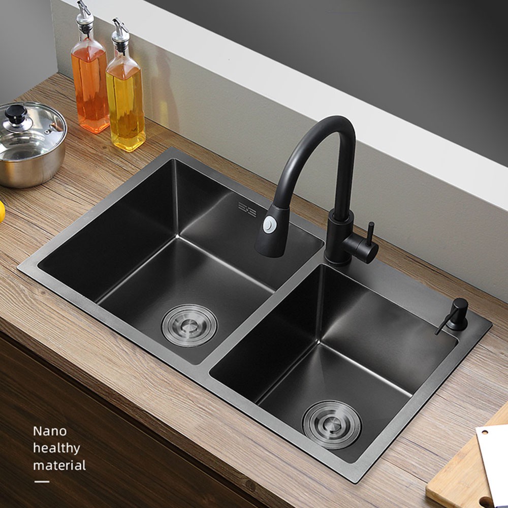 Buy 1 8 800450mm Handmade Kitchen Sink Double Bowl Black Stainless Steel Kitchen Sink Shopee Malaysia